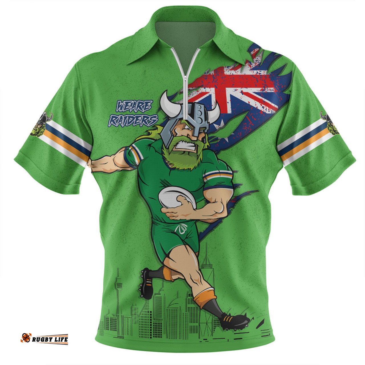 Canberra Raiders Custom For Die Hard Fan Australia Flag Scratch Style Zip Polo Shirt