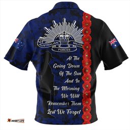 Australia Poppy Line Anzac Memorial Blue Zip Polo Shirt