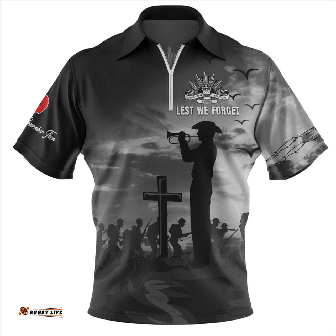 Australia Lest We Forget Remember Soldiers Zip Polo Shirt