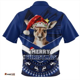 Australia Holiday Kangaroo Merry Christmas Blue Zip Polo Shirt