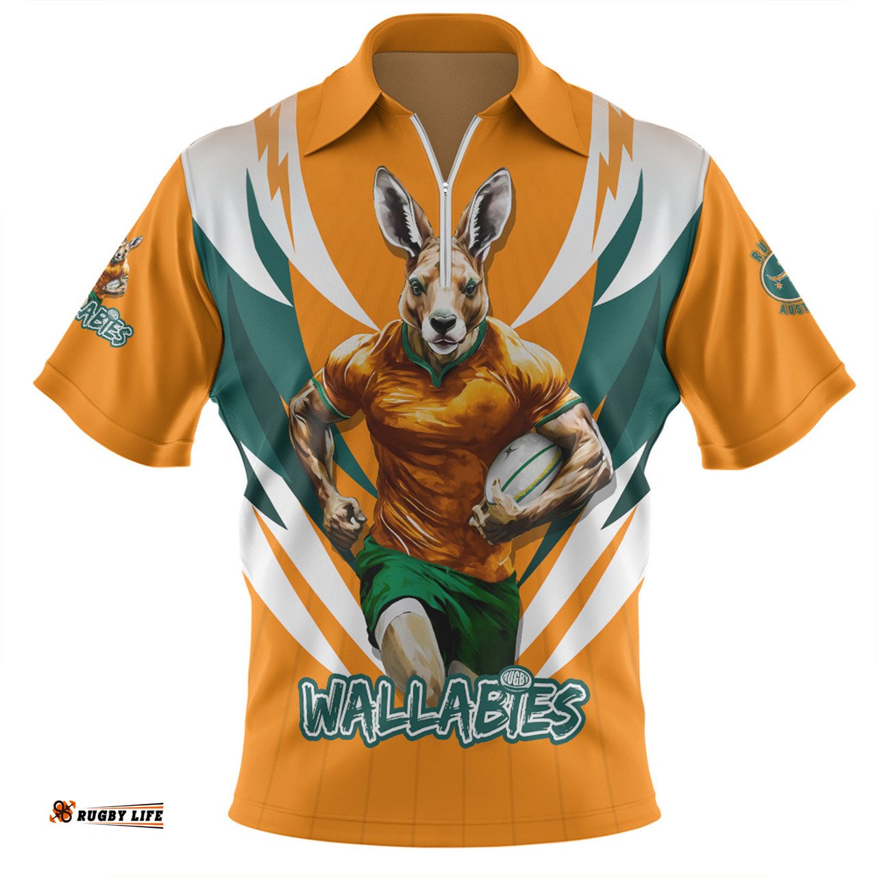 Australia Wallabies Championship Sport Style Gold Zip Polo Shirt