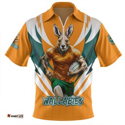 Australia Wallabies Championship Sport Style Gold Zip Polo Shirt