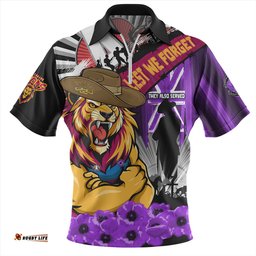 Brisbane Lions ANZAC Day Honor Purple Valor And Spirit Zip Polo Shirt