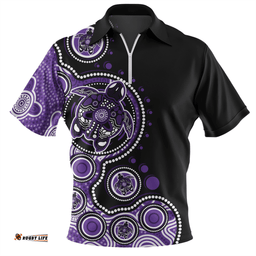 Australia Indigenous Turtle Aboriginal Dot Art Purple Zip Polo Shirt