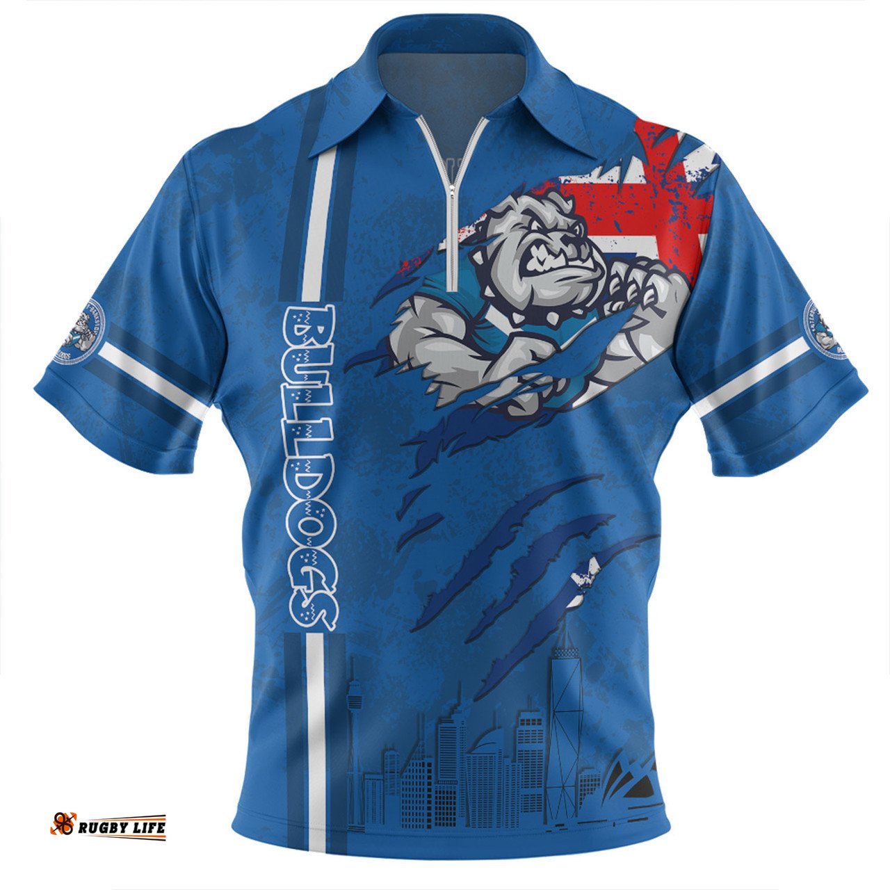 Canterbury Bankstown Bulldogs Happy Australia Day Flag Scratch Style Zip Polo Shirt