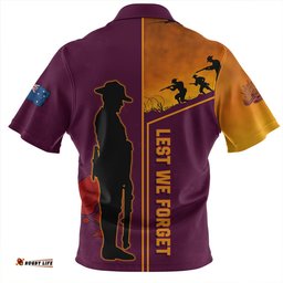 Brisbane Broncos Anzac Day Lest We Forget Poppy Zip Polo Shirt