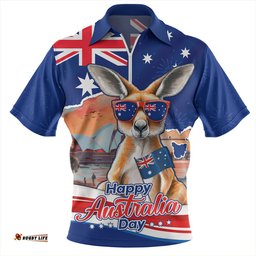 Australia Happy Australia Day Kangaroo With Sydney Opera House At Sunset Zip Polo Shirt