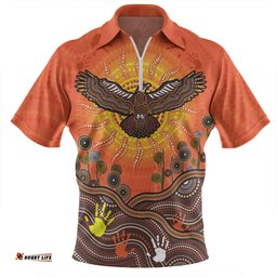 Australia Indigenous Flying Eagle With Aboriginal Dot Art Zip Polo Shirt