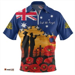 Australia Remembrance Day Fields Of Poppies Honoring The Fallen Zip Polo Shirt