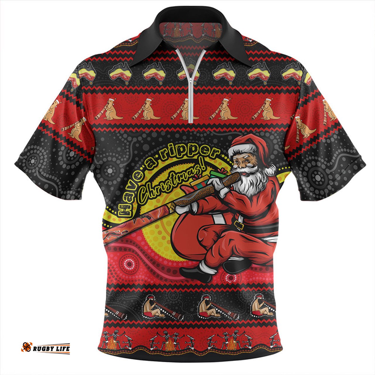 Australia Ripper Aboriginal Christmas Down Under Zip Polo Shirt