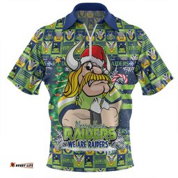 Canberra Raiders Merry Ugly Christmas Comic Style Zip Polo Shirt