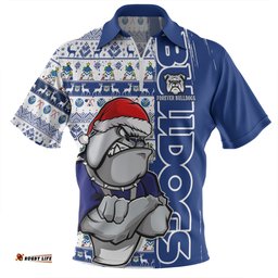 Canterbury Bankstown Bulldogs Merry Ugly Xmas Nordic Pattern Style Zip Polo Shirt