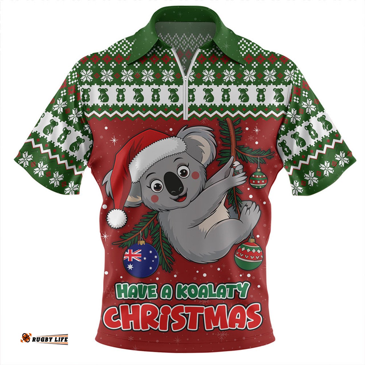 Australia Have A Koalaty Christmas Zip Polo Shirt
