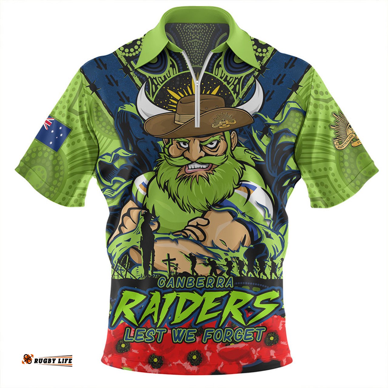 Canberra Raiders Ripped Legacy Of The Game The ANZAC Spirit Lives On Zip Polo Shirt