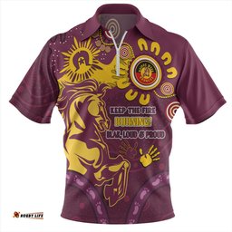 Brisbane Broncos Aboriginal Indigenous Naidoc Week Dreamtime Dot Painting With Flag Zip Polo Shirt