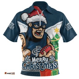 Carlton Santa Scoring Touchdown On Christmas Game Day Zip Polo Shirt