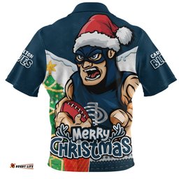 Carlton Santa Scoring Touchdown On Christmas Game Day Zip Polo Shirt