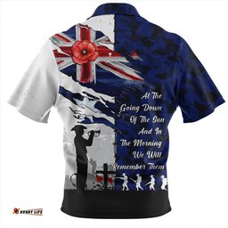 Australia Remembrance Day Lest We Forget Australian Military Tribute Blue Zip Polo Shirt