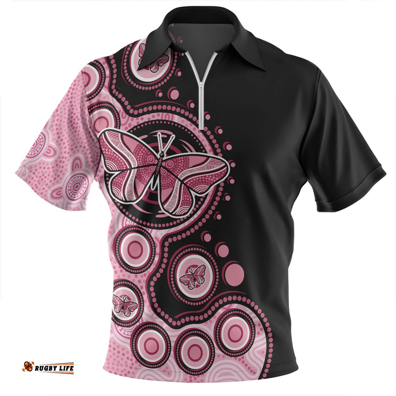 Australia Indigenous Butterfly Aboriginal Dot Arts Zip Polo Shirt