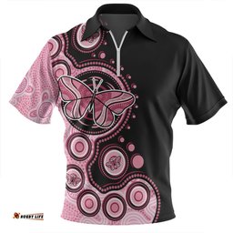 Australia Indigenous Butterfly Aboriginal Dot Arts Zip Polo Shirt
