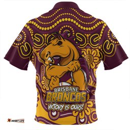 Brisbane Broncos Aboriginal Inspired Tough Fan Rugby For Life Zip Polo Shirt