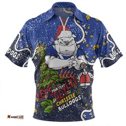 Canterbury Bankstown Bulldogs Christmas Custom Let's Get Lit Chrisse Pressie Zip Polo Shirt