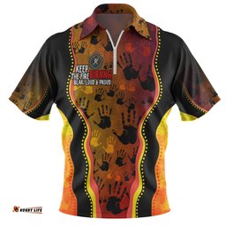 Australia Naidoc Hand Rock Art Indigenous Golden Style Zip Polo Shirt