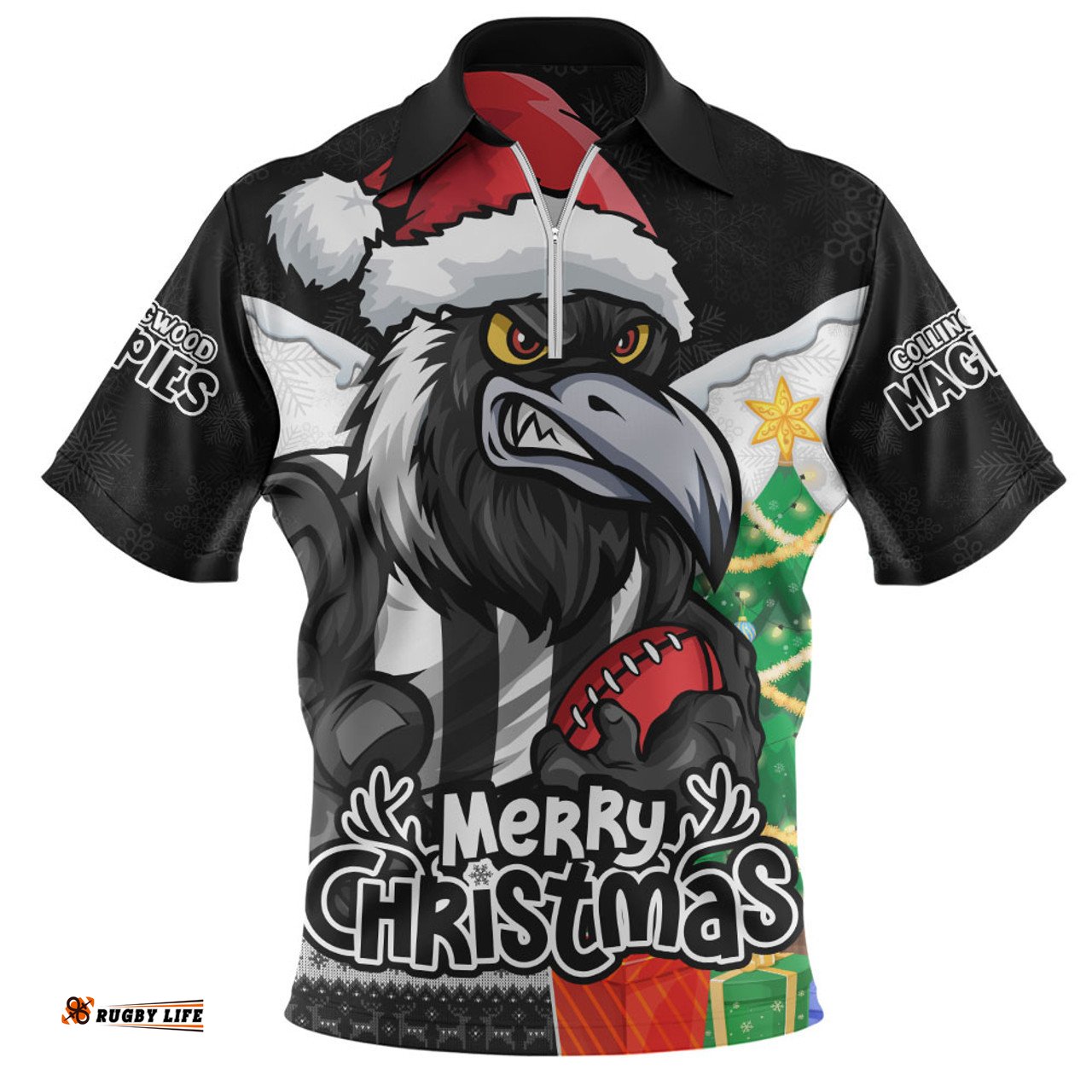 Collingwood Santa Scoring Touchdown On Christmas Game Day Zip Polo Shirt