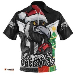 Collingwood Santa Scoring Touchdown On Christmas Game Day Zip Polo Shirt