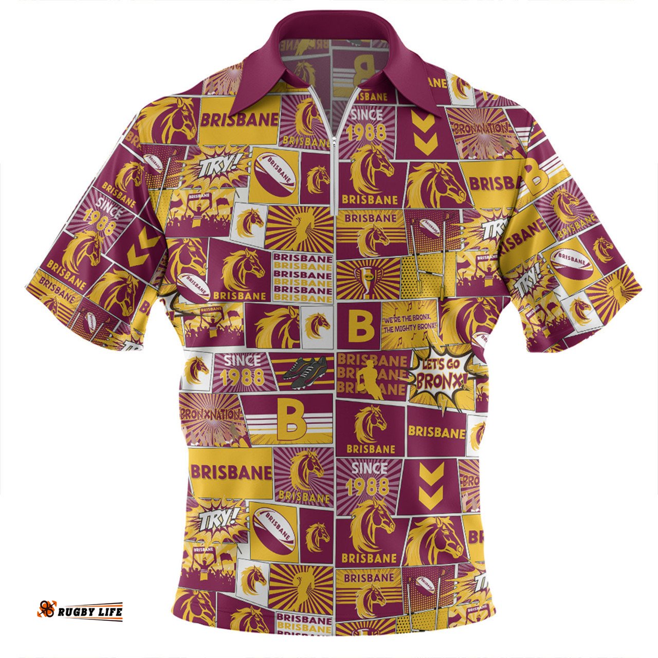 Brisbane Broncos Team Of Us Die Hard Fan Supporters Comic Style Zip Polo Shirt