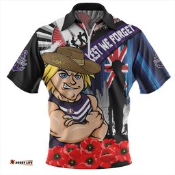 Fremantle Anzac Day Honor United In Spirit Zip Polo Shirt