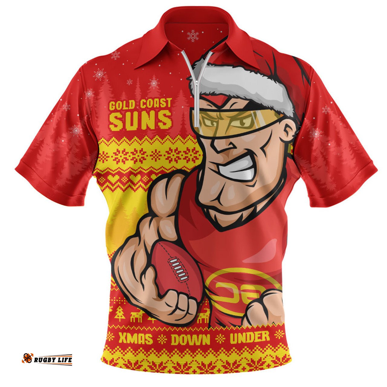 Gold Coast SUNS Merry Christmas Down Under Footy Power Style Zip Polo Shirt