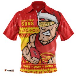 Gold Coast SUNS Merry Christmas Down Under Footy Power Style Zip Polo Shirt