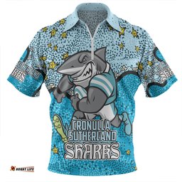 Cronulla Sutherland Sharks Custom Team With Dot And Star Patterns For Tough Fan Zip Polo Shirt