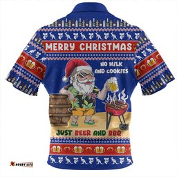 Australia Merry Christmas, Grilling Santa With Barbecue And Beer Blue Zip Polo Shirt