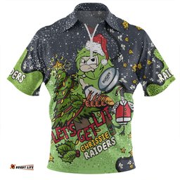 Canberra Raiders Christmas Custom Let's Get Lit Chrisse Pressie Zip Polo Shirt