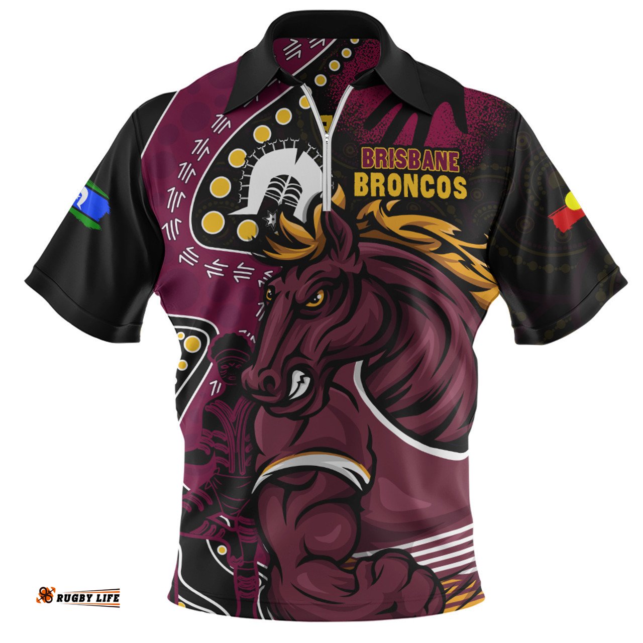Brisbane Broncos NAIDOC Indigenous Warrior Spirit Zip Polo Shirt
