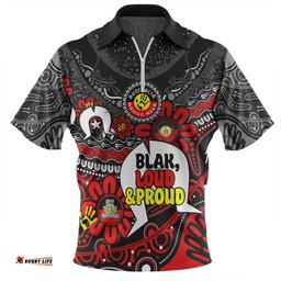 Australia Naidoc Week Torres Strait Symbol With Aboriginal Pattern Inspired Black Zip Polo Shirt