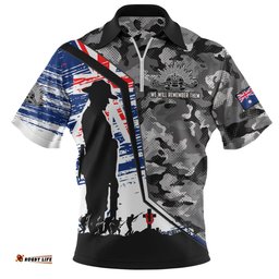 Australia Remembrance Day Heroic Soldier Legacy Zip Polo Shirt