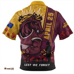 Brisbane Broncos Anzac Day Lest We Forget Strong Fighting Spirit Zip Polo Shirt