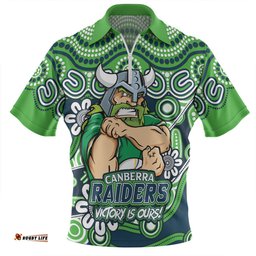 Canberra Raiders Aboriginal Inspired Tough Fan Rugby For Life Zip Polo Shirt