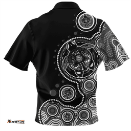 Australia Indigenous Turtle Aboriginal Dot Art Black Zip Polo Shirt