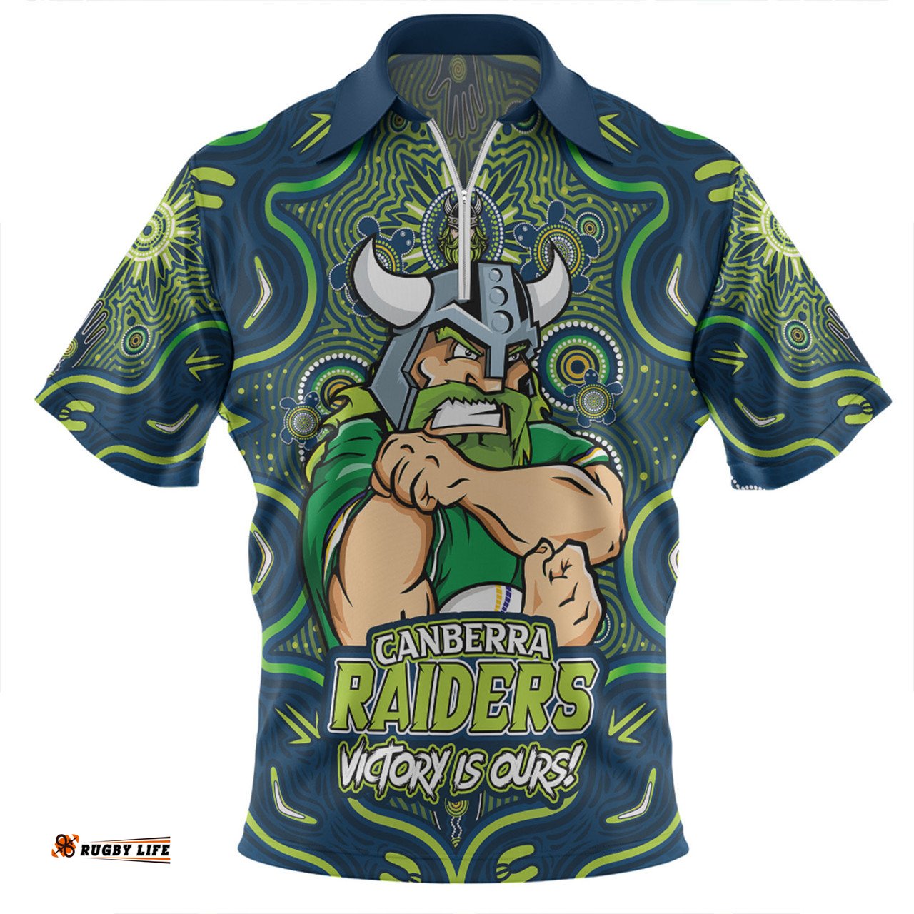 Canberra Raiders Aboriginal Pattern Inspired Victory Is Ours Zip Polo Shirt