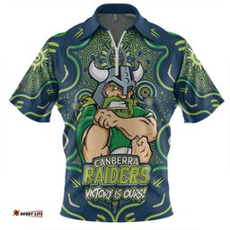 Canberra Raiders Aboriginal Pattern Inspired Victory Is Ours Zip Polo Shirt