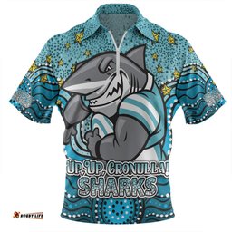 Cronulla Sutherland Sharks Custom Custom With Aboriginal Inspired Style Of Dot Painting Patterns Zip Polo Shirt