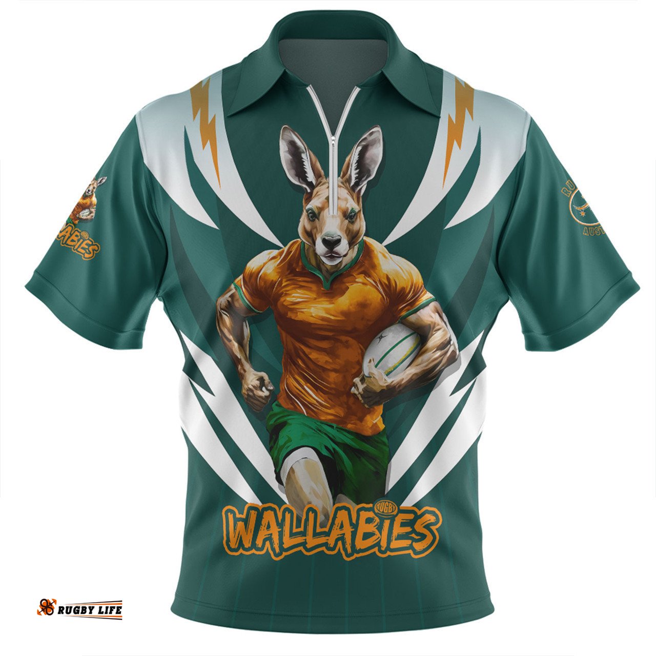 Australia Wallabies Championship Sport Style Green Zip Polo Shirt