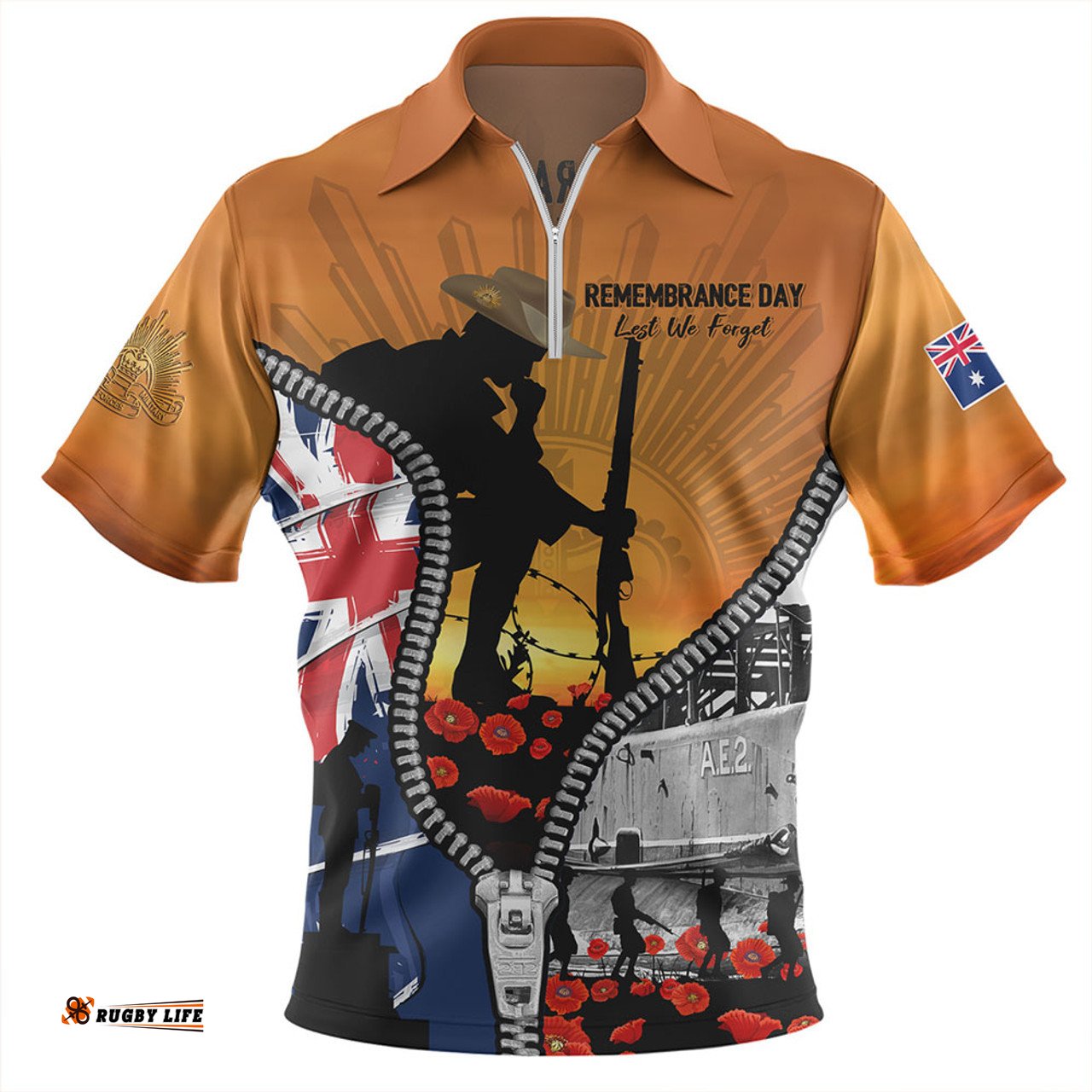 Australia Lest We Forget Honoring Our Heroes On Remembrance Day Zip Polo Shirt