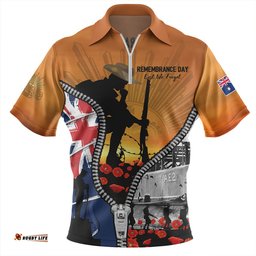 Australia Lest We Forget Honoring Our Heroes On Remembrance Day Zip Polo Shirt
