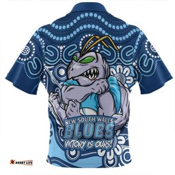 New South Wales Blues Aboriginal Inspired Tough Fan Rugby For Life Zip Polo Shirt