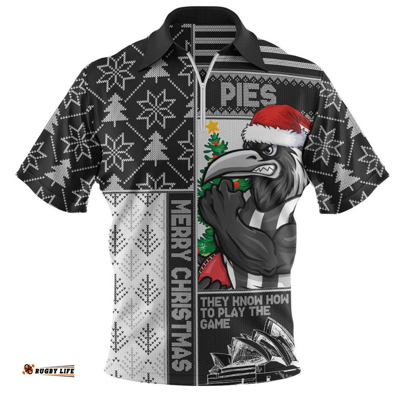 Collingwood Merry Christmas Knit Style Festive Spirit Zip Polo Shirt